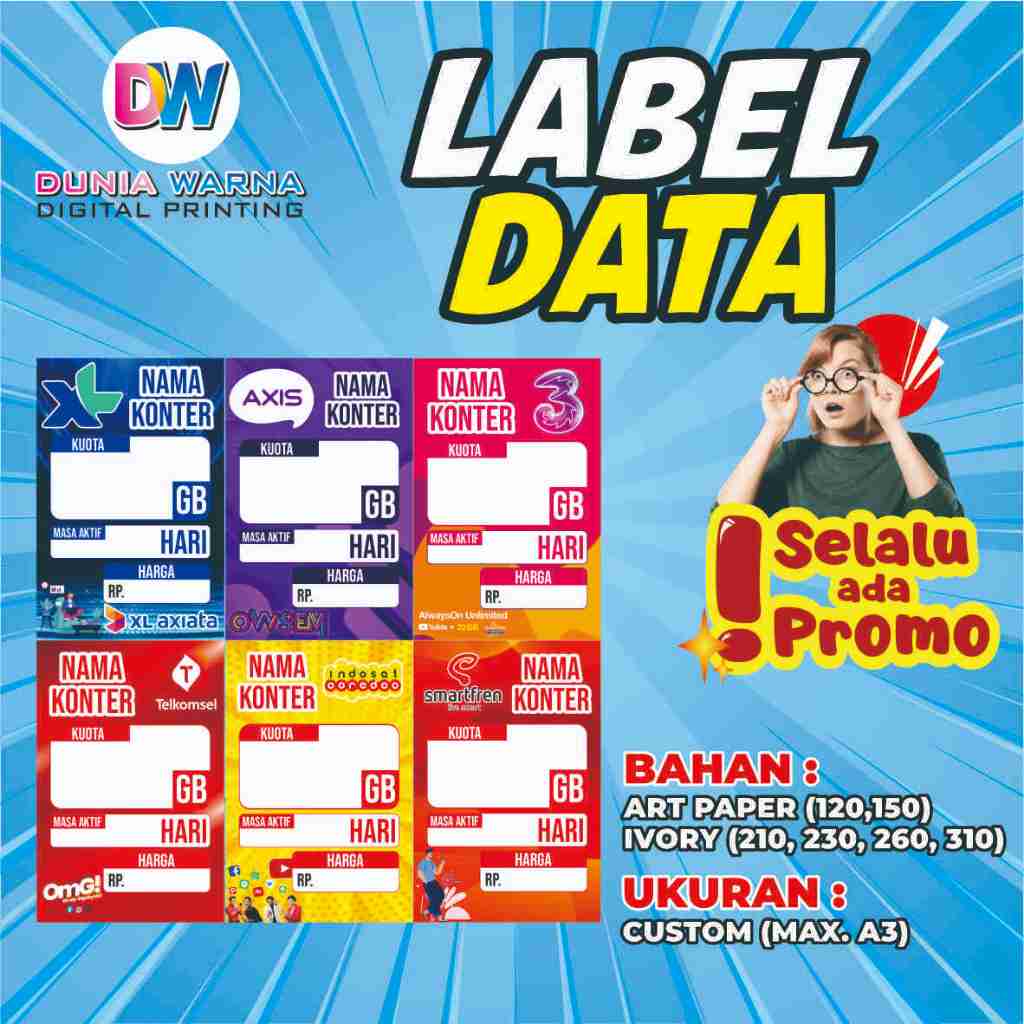 

Cetak Display Harga Paket Data Etalase Konter Murah / Label Voucher Pajangan / Label Paket Data Portrait