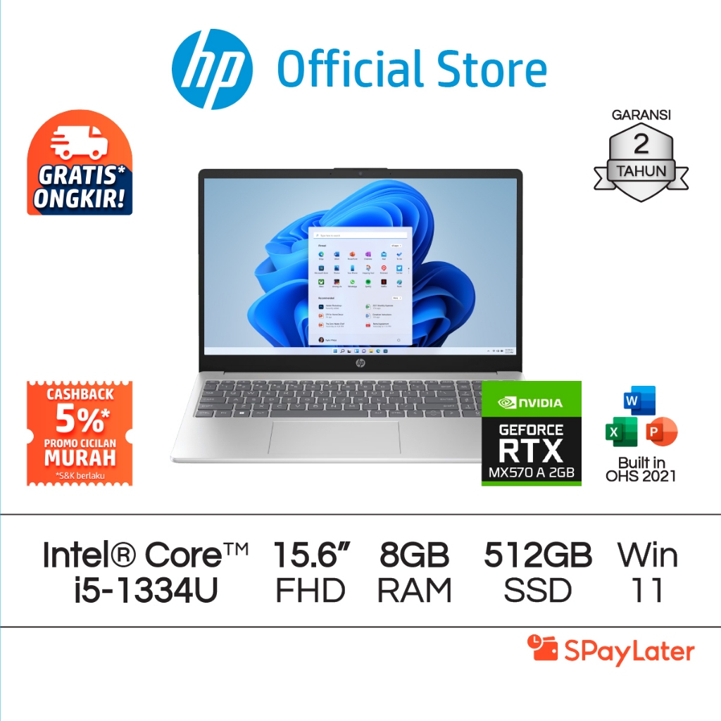 Cicilan Murah SPL - Laptop HP Intel Core i5 NVIDIA GeForce 8GB RAM 512GB SSD Silver / Blue Windows 1