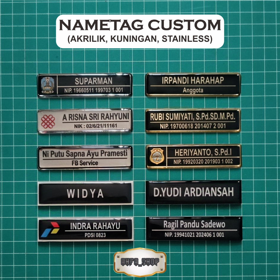 

Nametag Custom Nama dada / Nametag Satpam / Nametag ASN / Nametag Sekolah magnet peniti