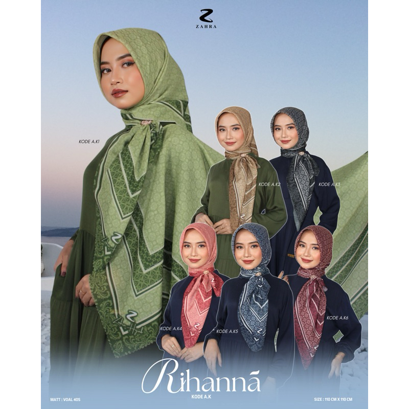 Zahra Hijab - Rihanna Series (Segi Empat Motif) Hijab Seragam