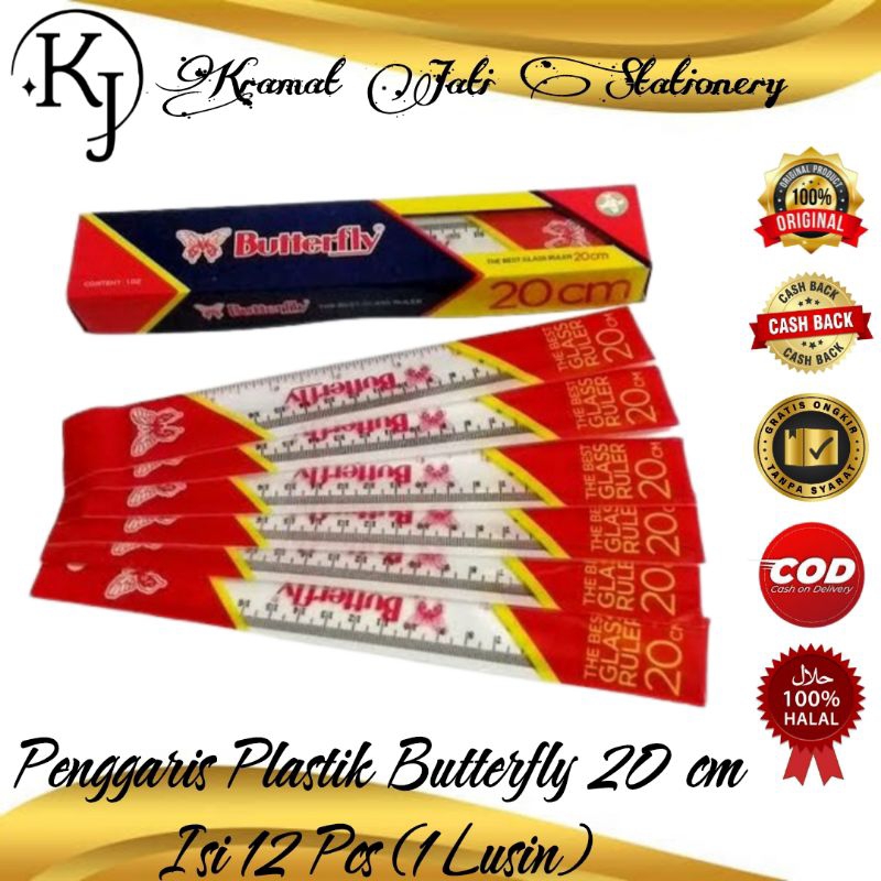 

Penggaris Plastik Butterfly 20 cm Isi 12 Pcs (1 Pack)