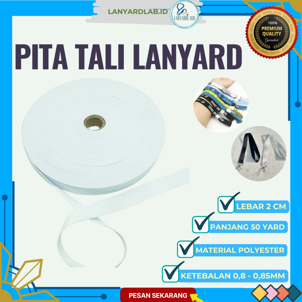 

Pita Tali Lanyard ID Card Lebar 2 cm Tebal Warna Raw White Panjang 50 Yard