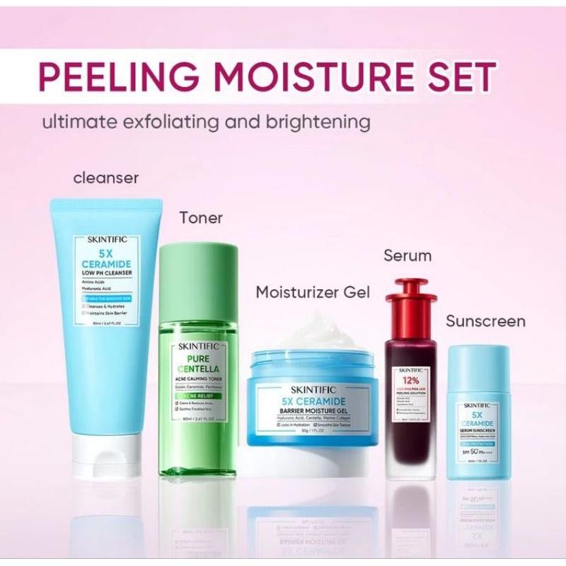 SKINTIFIC PEELING MOISTURE SET SKINCARE 5IN1