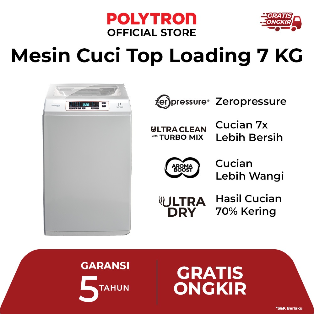 POLYTRON Mesin Cuci 1 Tabung Zeromatic Laguna series  Hijab 7 KG - PAW 7028