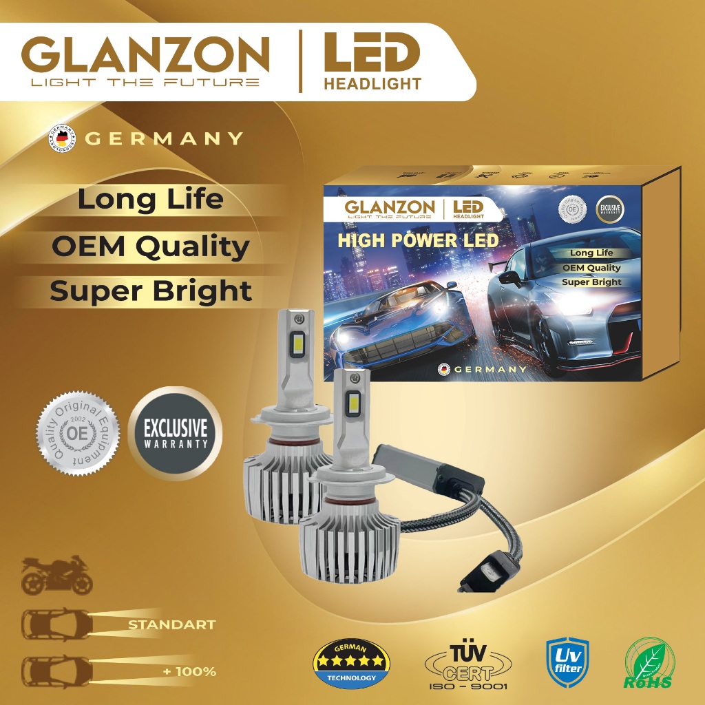 LAMPU HALOGEN GLANZON LED H11/H16/H8/H9  12 V 100 WATT-WHITE