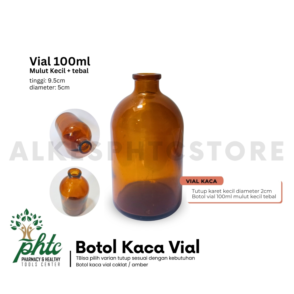 Botol Vial 100ml Kaca Coklat Tebal Mulut Kecil Clear l Botol Bening 100 ml Tebal MK Amber