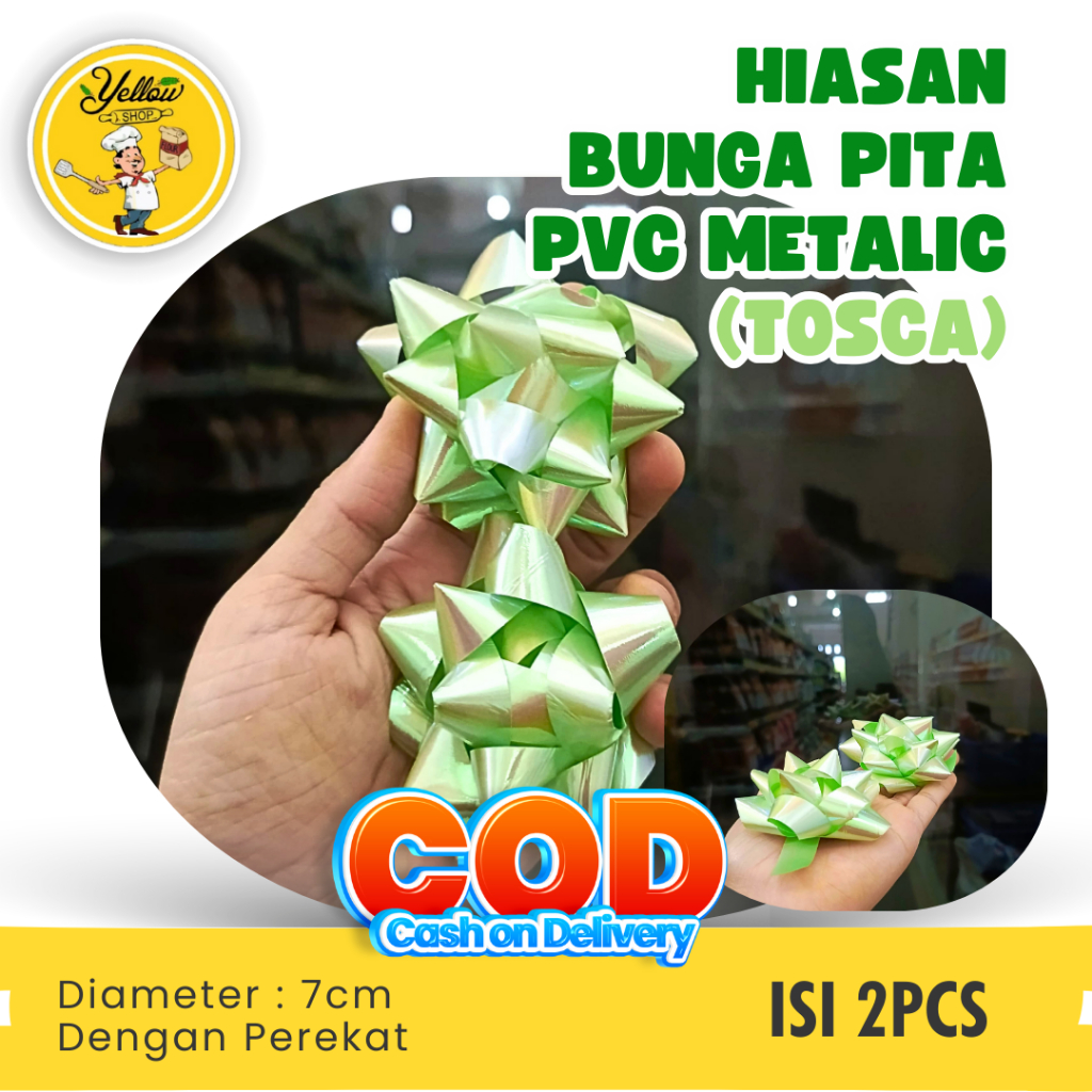 

HIASAN BUNGA PITA PVC METALIC ISI 2PCS