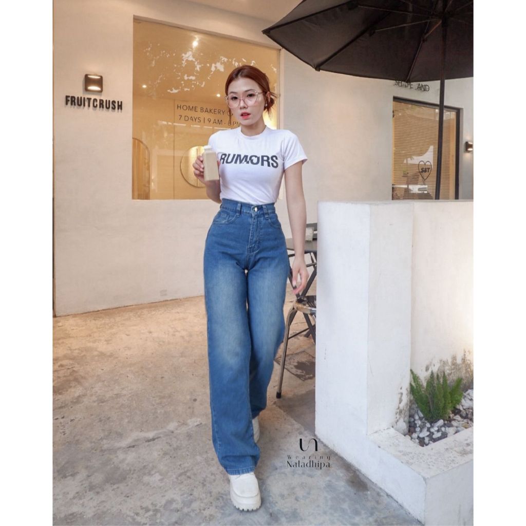 NARA PANTS BIO STONE - Celana Kulot Jeans Highwaist Wanita Loose