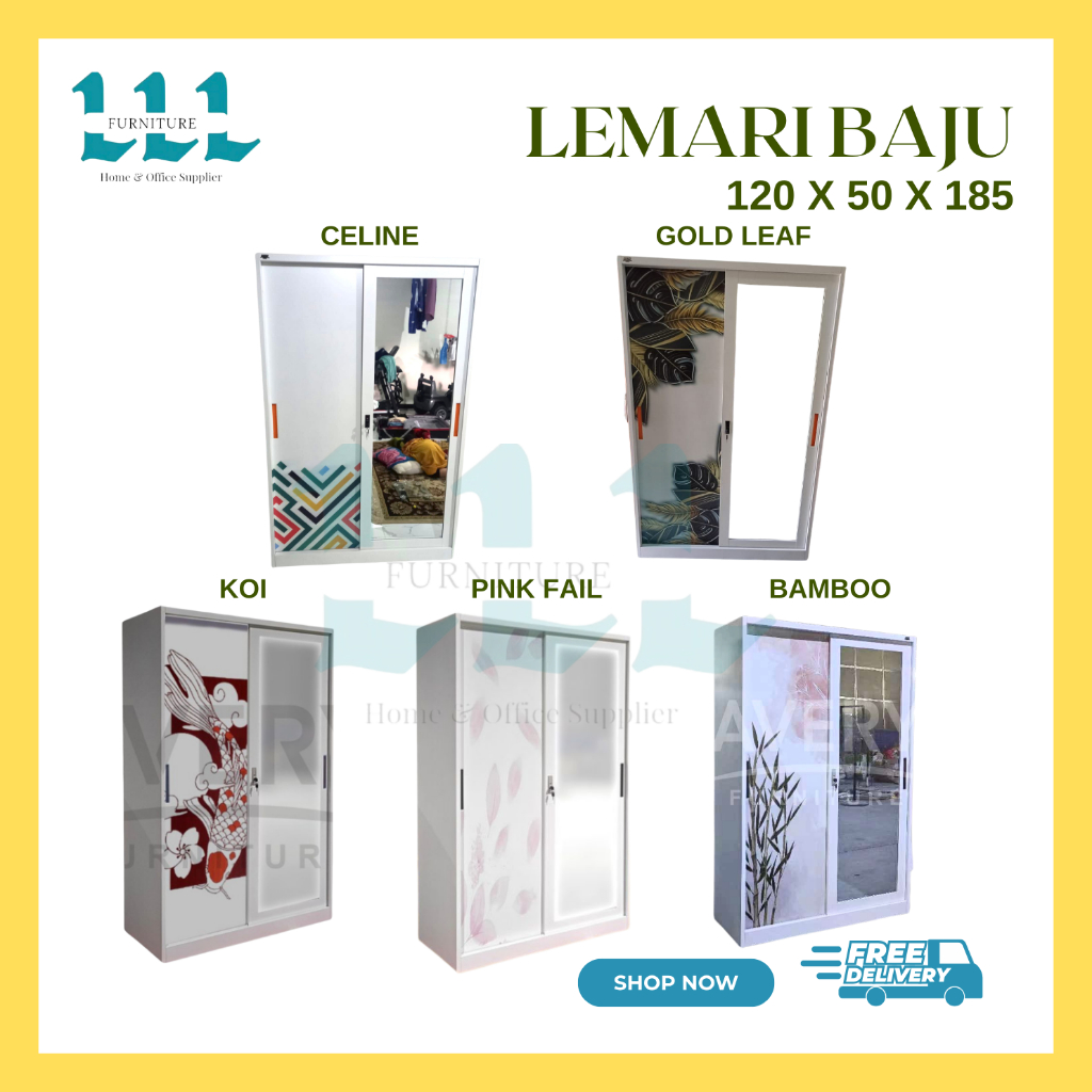 Lemari Baju 2 Pintu Besi kaca | Lebar 120 cm - Lemari Baju Sliding - Lemari baju besi - Lemari baju 