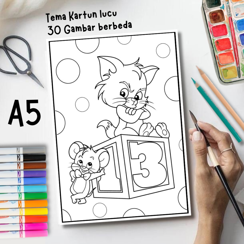 30 Gambar Kertas mewarnai anak / Coloring / Sketsa Tema Kartun Lucu