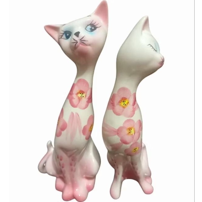 Keramik Kucing Cantik Antik Jadul Sepasang Couple Cat Porselen Patung Pajangan Vintage