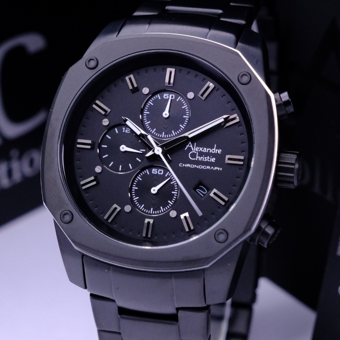 Alexandre Christie Pria Terbaru Chronograph Series Original Warna Black Ring White - AC6658