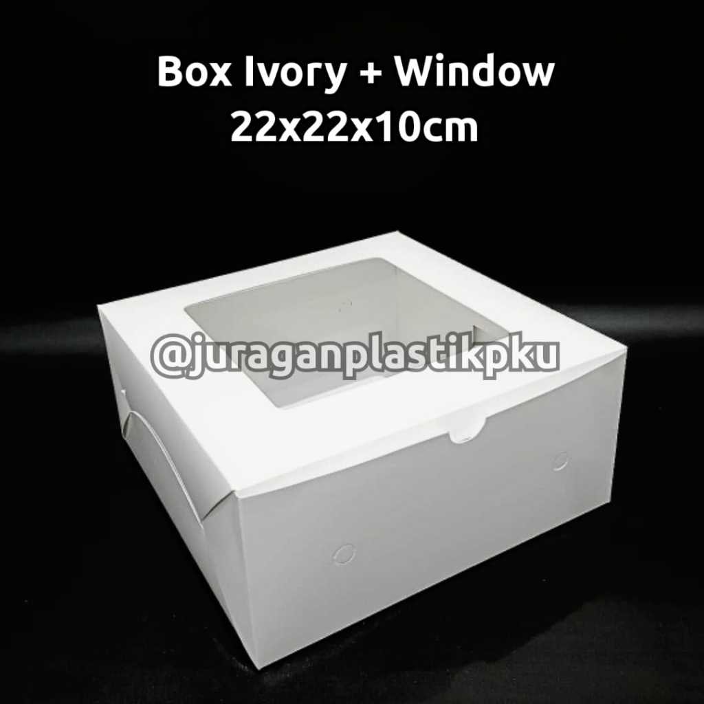 Dus Box Ivory Putih + Window 22x22x10 cm | Kotak Kemasan Cake Kue  Tart Hampers Putih Polos 22 x 22 