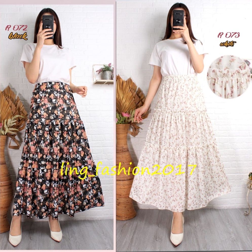Stok Terbaru Rok Wanita Korean Style Panjang Rok n Payung Panjang Wanita Korean Style Rok Tingkat n 