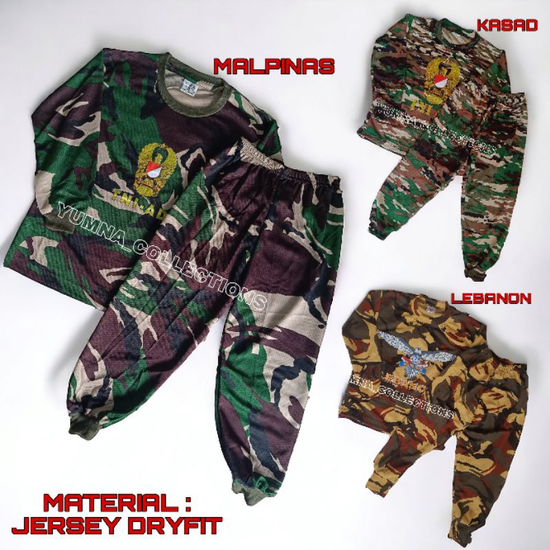 setelan kaos anak loreng tni tangan panjang jersey dryfit baju kids army