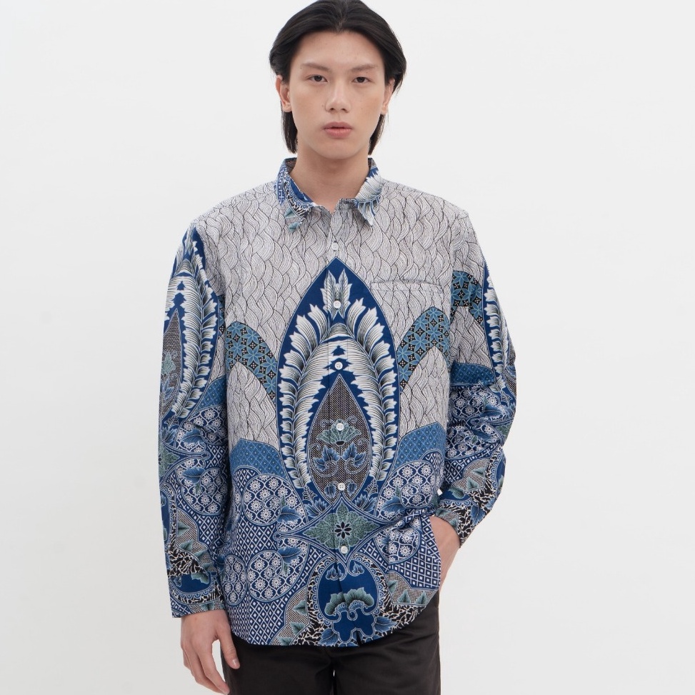 Top Sale M231 Kemeja Pria Batik Panjang Biru 1722B