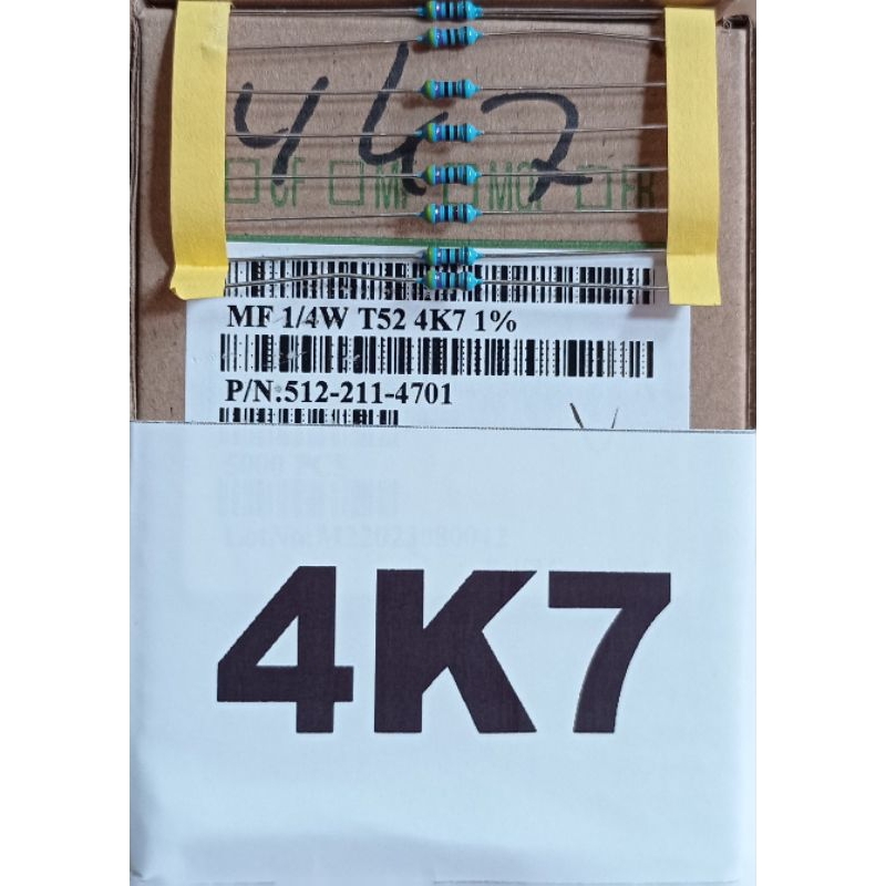 Resistor Metal 4K7  1/4Watt MF 1/4W T52-4K7-1% Resistor Taiwan