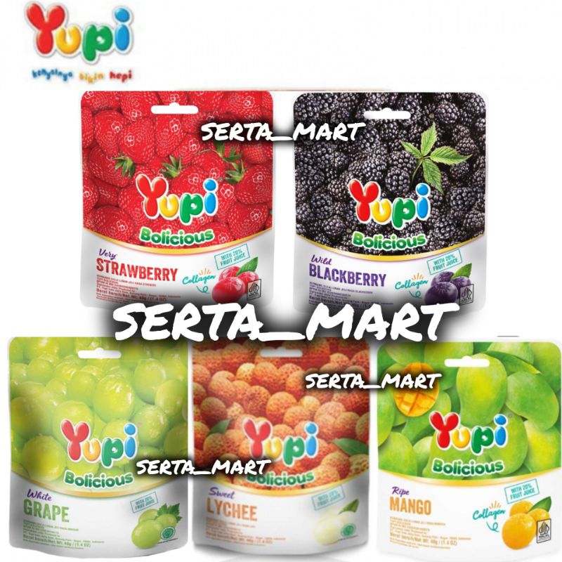 

Yupi Gummy Candies Bolicious Pouch 40gr - Permen Yupi Boli Mango / Blackberry / Strawberry / Lychee