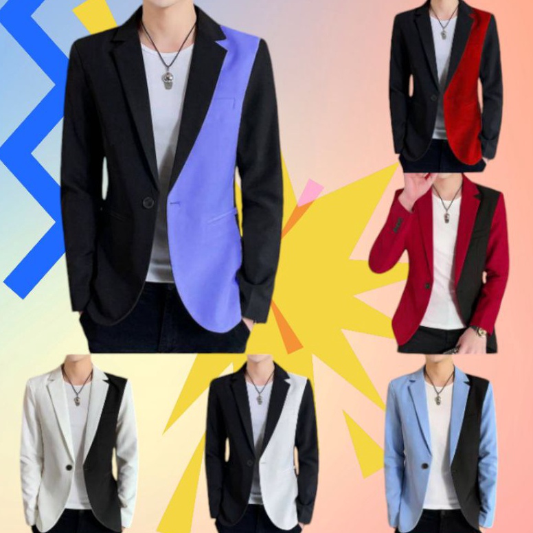 KODE F28W BISA COD JAS BLAZER FASHION PRIA MODEL KOMBINASI KEKINIAN PAKAIAN COWOK BAJU PESTA LAKI LA
