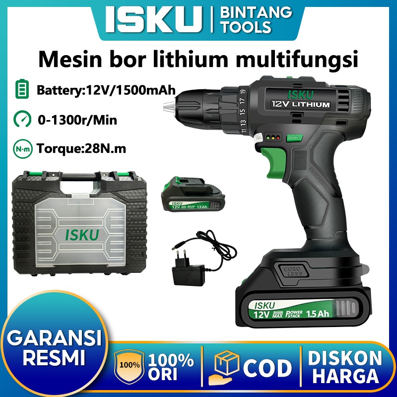 ISKU Bor Listrik Lithium 12V Bor Lithium Multifungsi Baterai 12V 1500MAh/Mesin Bor Baterai