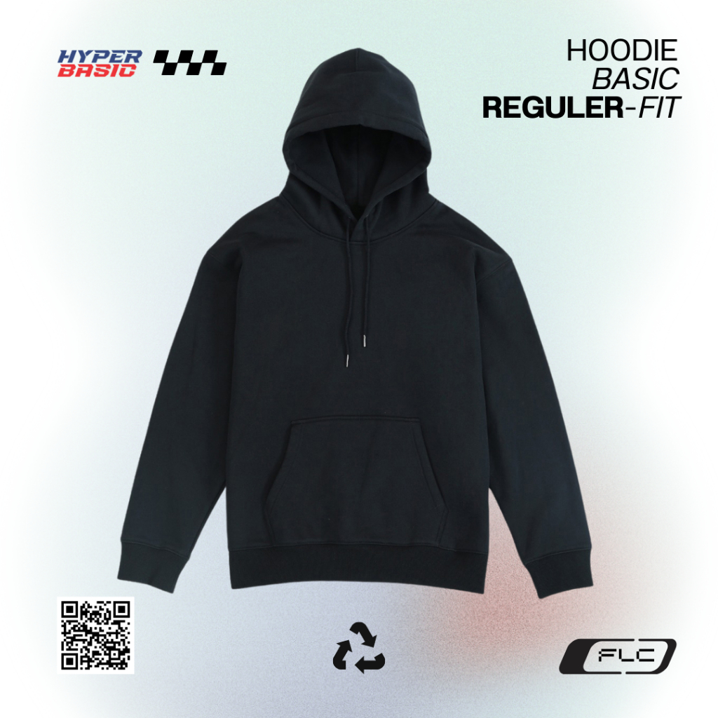Hoodie Polos Pria Warna Hitam Jet Black Bahan Fleece Ukuran M-XXL Kasual
