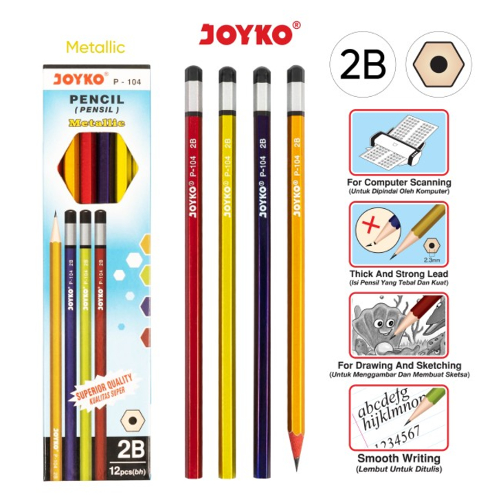 

Pencil / Pensil Joyko P-104 / 2B / Metallic / 1 Box 12 Pcs