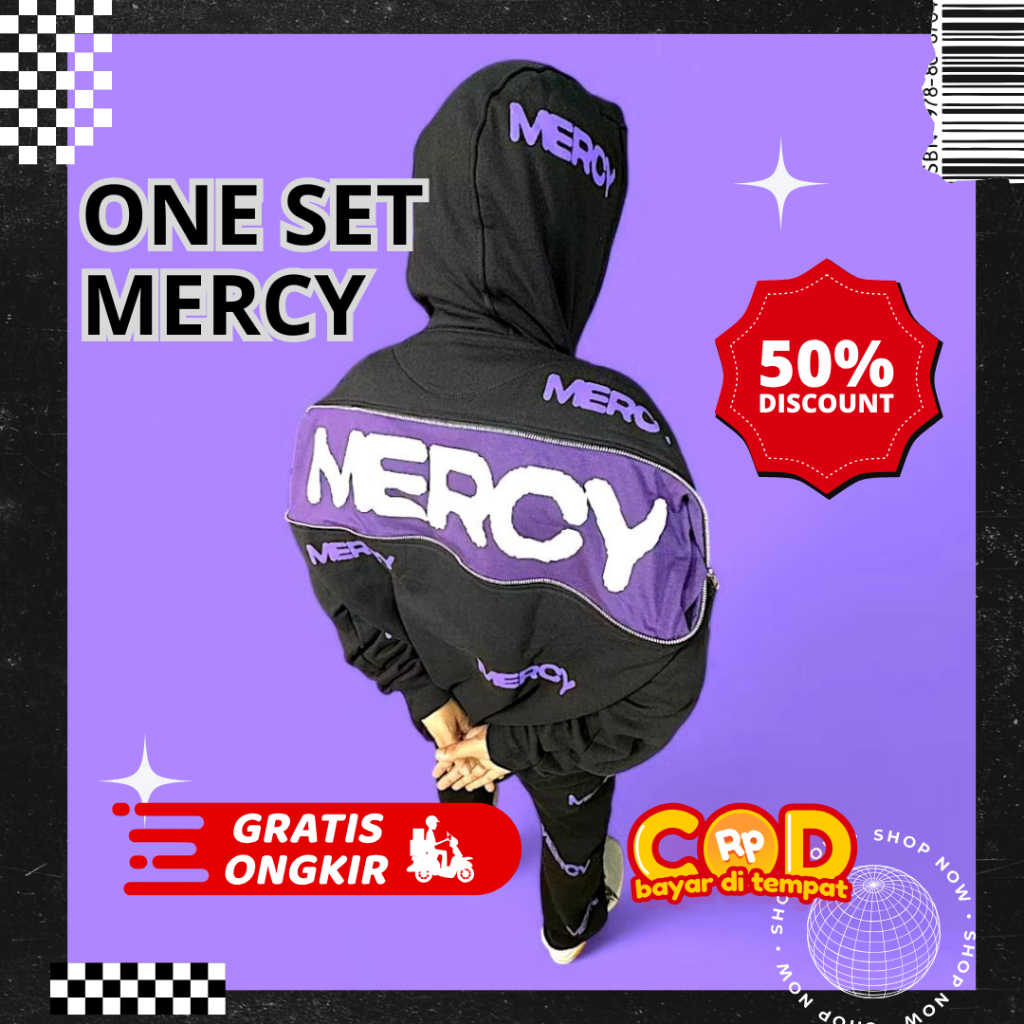 BRTWL - MERCY ONE SET ZIP HOODIE OVERSIZE BAGGY PANTS BLACK l STREET STYLE BOXY LONGPANT FULLPRINT