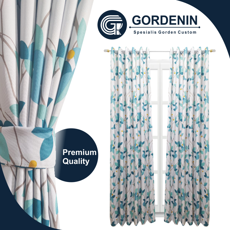 Gorden Blackout Import Premium Motif kangkung Hijau Dan Biru