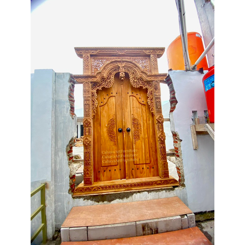 PINTU GEBYOK KAYU JATI UKIR , GEBYOK MINIMALIS KAYU JATI