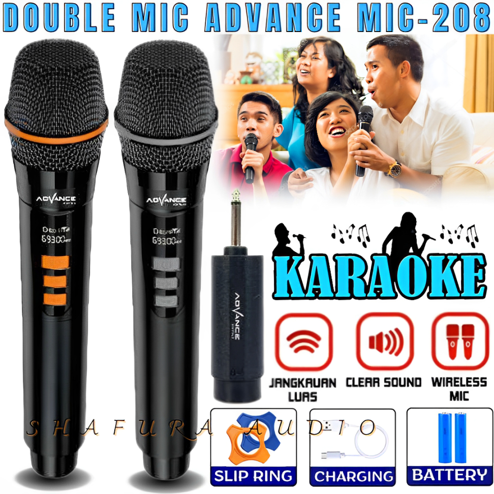 Advance Mic-208 Profesional Microphone Karaoke ( 2 Mic Wireless ) | Mic Wireless Advance 208 / Micro