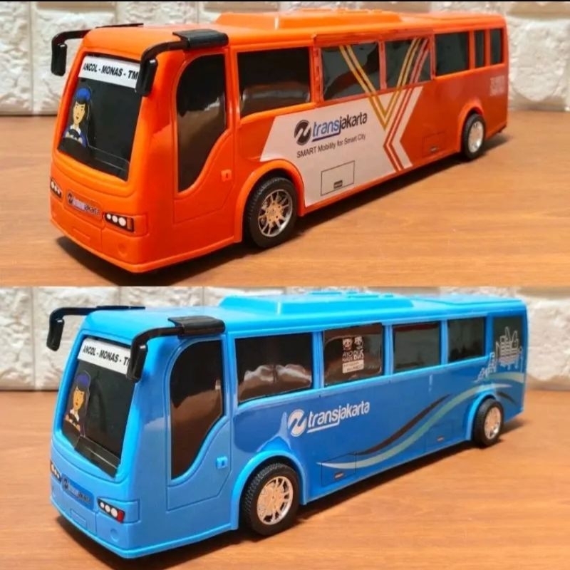 Mainan Mobil Bus Way Transjakarta Besar Premium - Mainan Bus Busway Transjakarta - Mainan Bus Edukas