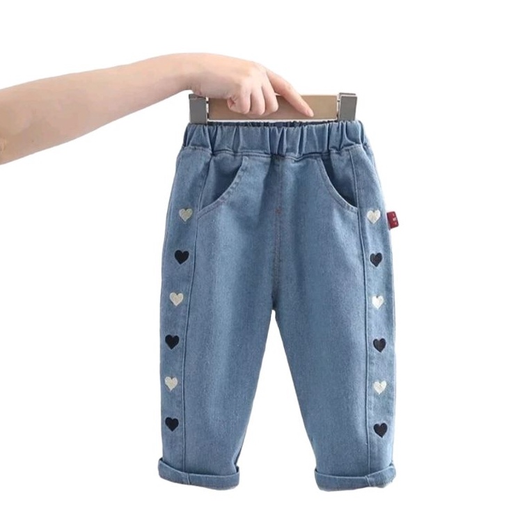 KODE E19T Celana Jeans Anak Perempuan Love J48 1  4 Tahun