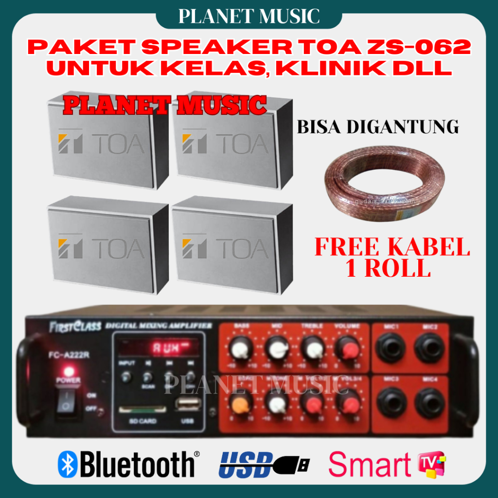 Paket Sound System Klinik Kantor Masjid 4 Unit Speaker TOA ZS 062 Original