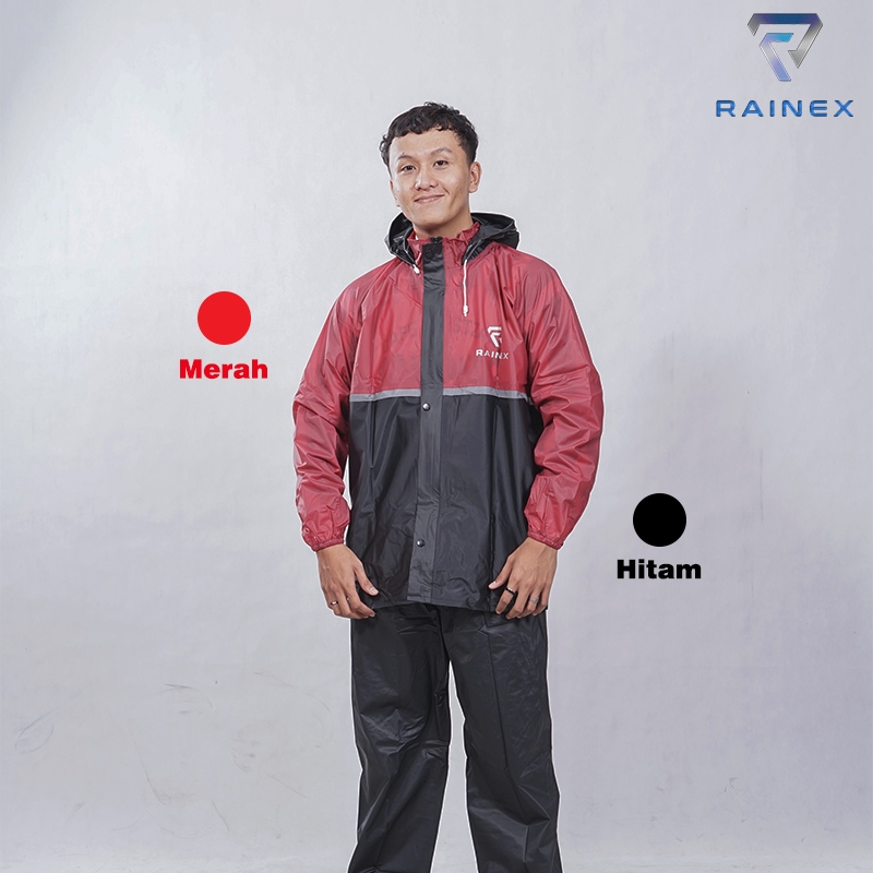 ( MERAH MAROON ) JAS HUJAN SET HOODIE PREMIUM QUALITY BY RAINEX RAINCOAT (Pria & Wanita) Anti Rembes