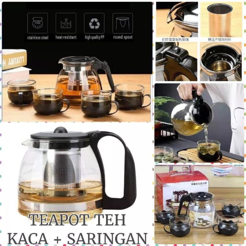 teapot Teh kaca plus saringan