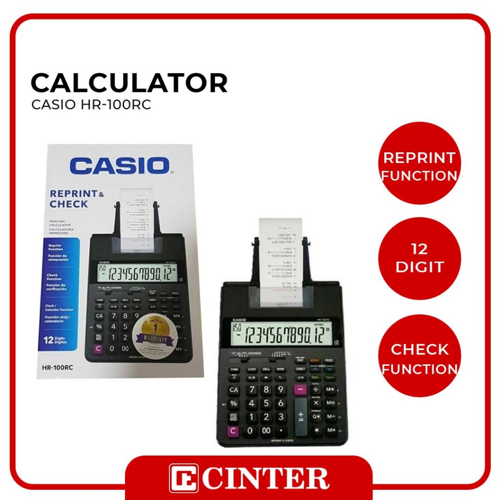 

CASIO - CALCULATOR / KALKULATOR / ALAT HITUNG PRINTING CASIO HR-100RC 12 DIGIT 16X24CM