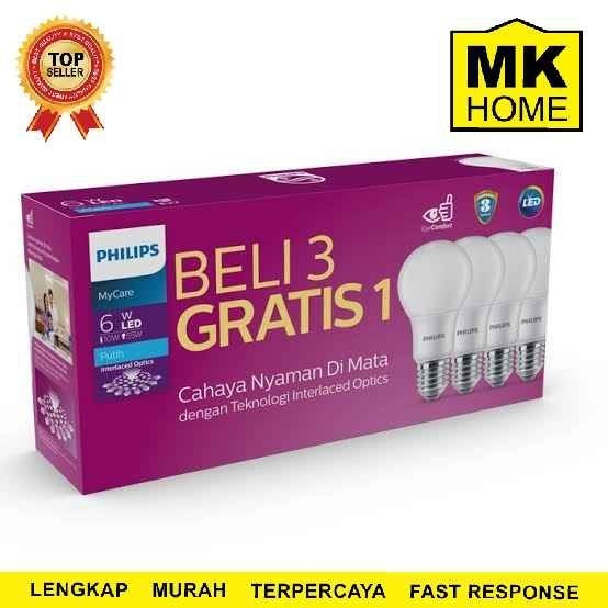 Philips Paket Hemat Lampu LED Philips 8w Putih Bulb 8watt (Isi 4)
