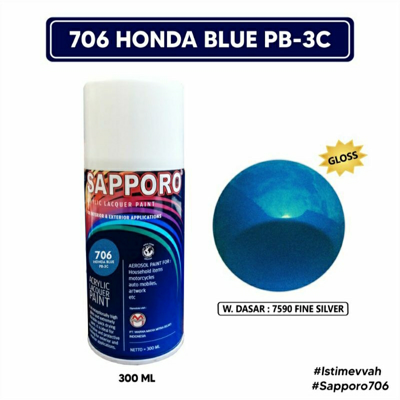 #MAU# Cat Semprot Sapporo 706 Honda Blue PB-3C 300ml Candy Tone Biru Honda Bening Transparan Cat Spr