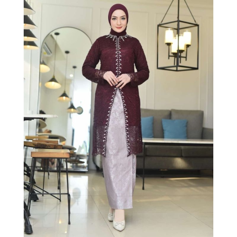 set tunik payet Brokat, tunik pesta, kebaya tradisional