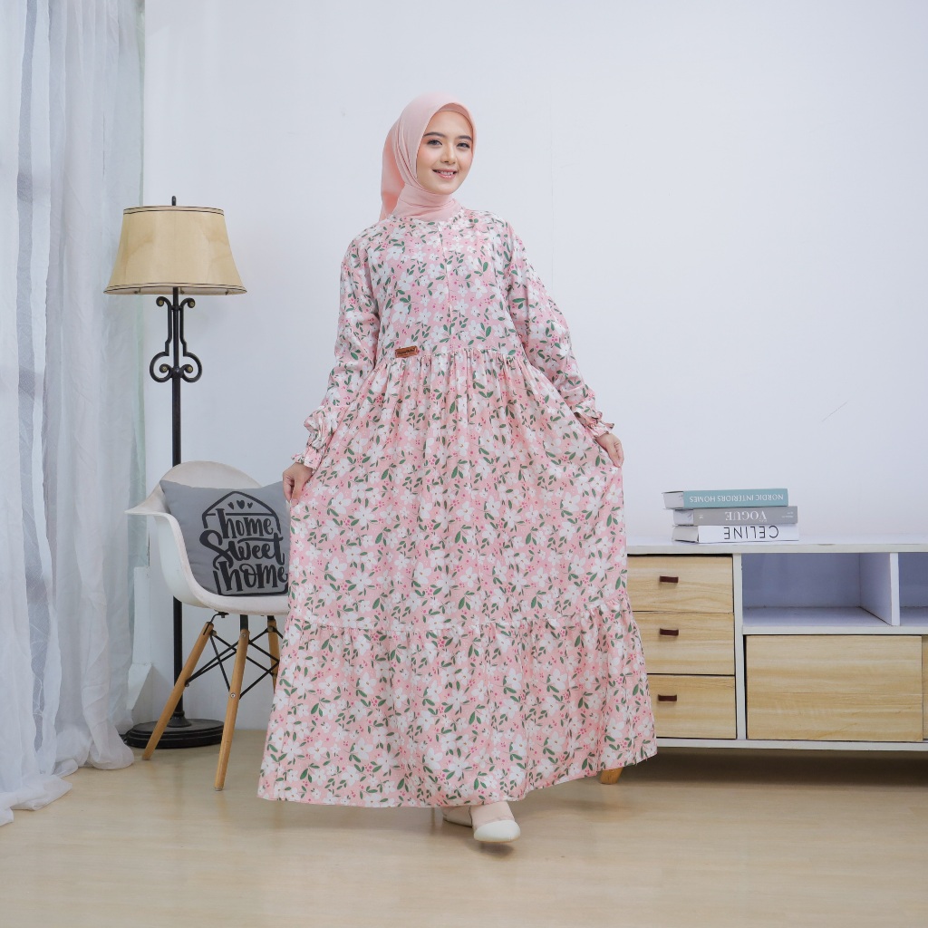 NF Midi dress Ocha Midi Dress Busui Rayon viscose Bunga Cantik Ibu Motif Muslim Gaun
