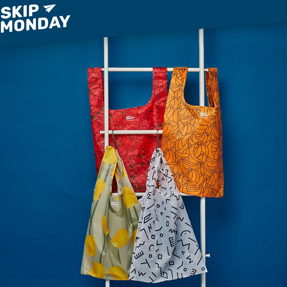 KODE D18G Skip Monday Forever Ever Shopping Tote Bag  Tas Belanja Lipat Polyester BAGGU Go Green Ram
