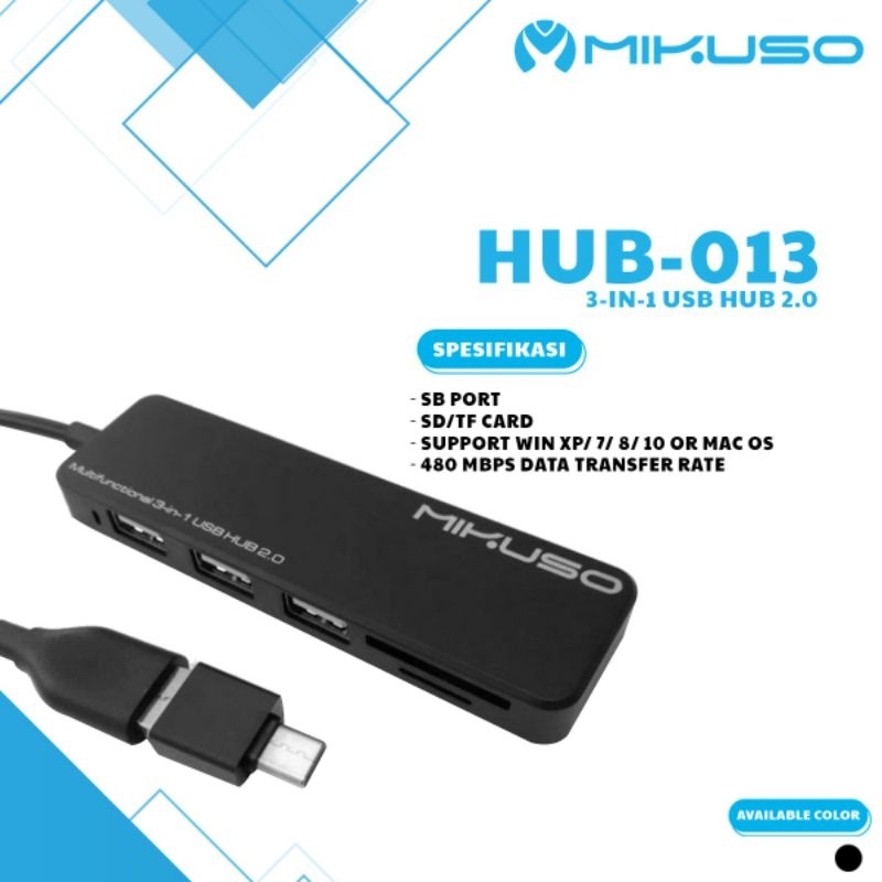 HUB-013 Multifunctional 3in1 USB Hub 2.0 Black
