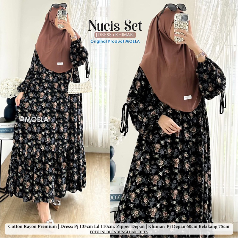 ROFNA KASEA FELUN YULNA LALNA MAXY DRESS RAYON MOTIF SET KHIMAR HIJAB POLOS BY MOELA