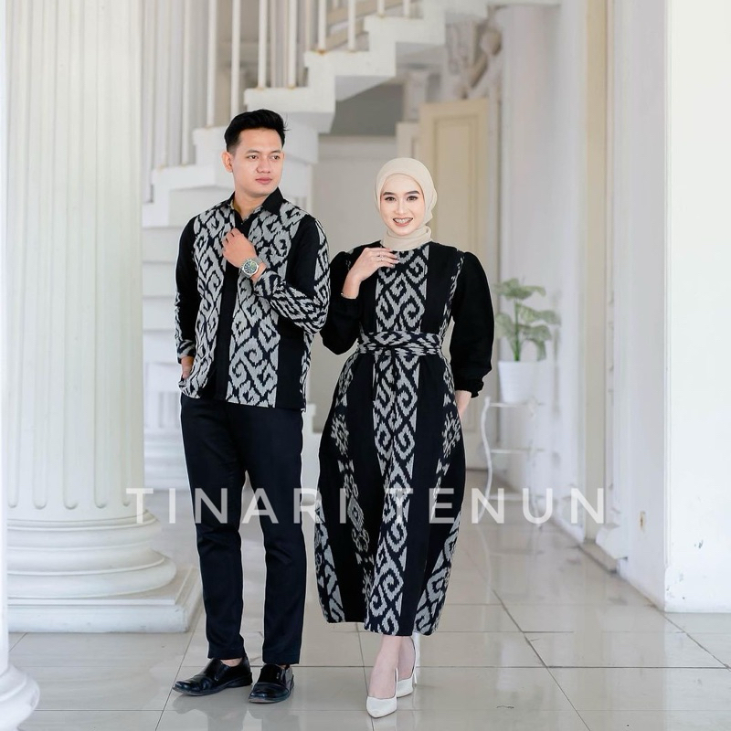 Gamis Couple Tenun Safira Motif Toraja Hitam pasangan gamis couple tenun