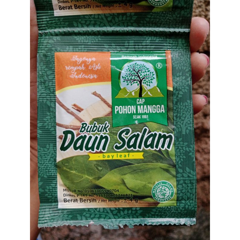 

Bubuk Daun Salam Cap Pohon Mangga 1 Renceng isi 12 sachet