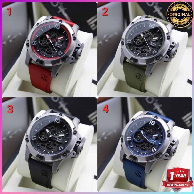 ORIGINAL GARANSI RESMI JAM TANGAN PRIA ALEXANDRE CHRISTIE AUTOMATIC TITANIUM RUBER STRAP ARLOJI WATC