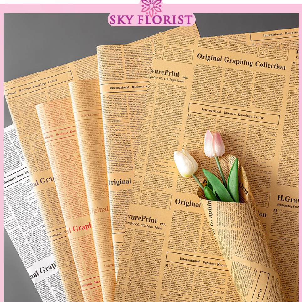 

Paling Laku 2 LEMBAR Kertas Buket Bunga Cellophane Motif Koran Vintage Newspaper Flower Wrapping Paper KB29