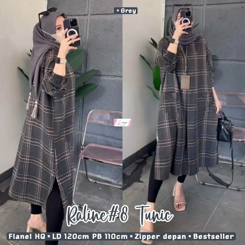 RALINE #8 TUNIK ELEGAN BAHAN FLANEL IMPORT LD 120 ORI BY LAIQA