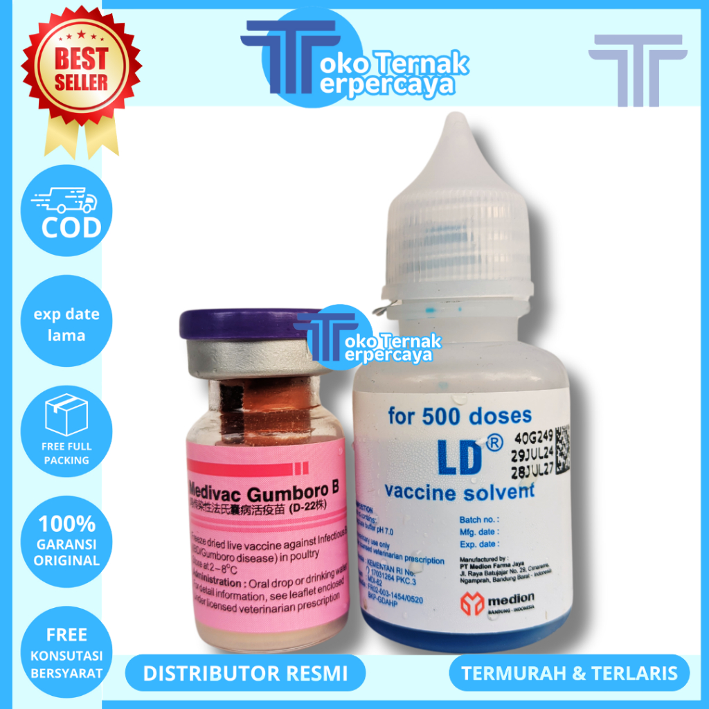 VAKSIN MEDIVAC GUMBORO B 500 DOSIS + PELARUT - Vaksin Gumboro IBD Aratan Ayam Burung Unggas