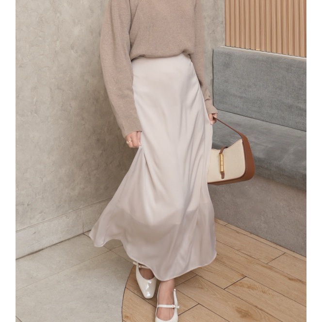 Wow Fwdaily  Viona Skirt  Rok Silk  Fashion Muslim Midi Maxi  Rok Polos Wanita  Rok kondangan silk s